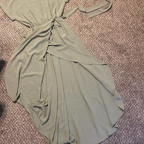 First Love Wrap Dress M Sage Green Maxi Belted Wedding Guest Modest Bridesmaid - Picture 8 of 14